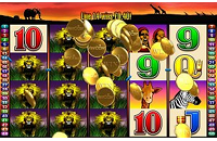 Aristocrat's 50 Lions Slot Machine Base Game Main Screen Showing Coinshower