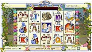 Ash Gaming's Adventures in Wonderland Slot Machine Main Base Game Screen