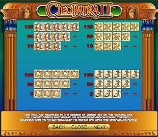 IGT's Cleopatra II Slot Machine Paytable Page 2