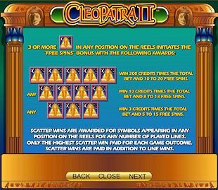 IGT's Cleopatra II Slot Machine Paytable Page 4