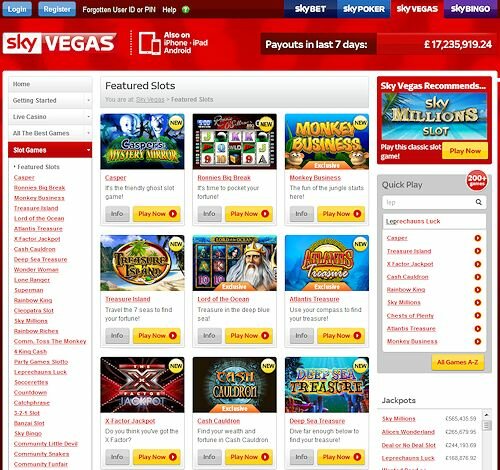 Sky Vegas Online Casino Featured Slots